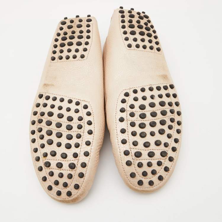 Pre Owned Tod's Beige Leather Gommino Driving Loafers Size 39.5