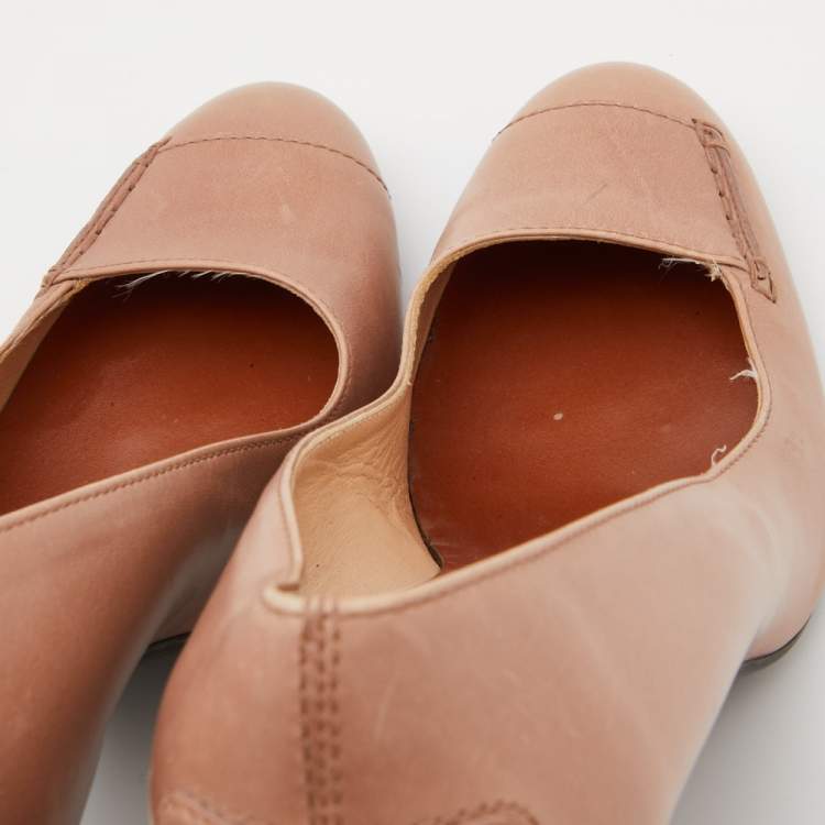 Pre Owned Tod's Beige Leather Block Heel Pumps Size 39