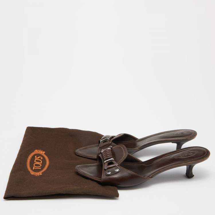 Pre Owned Tod's Brown Leather Slide Sandals Size 39.5