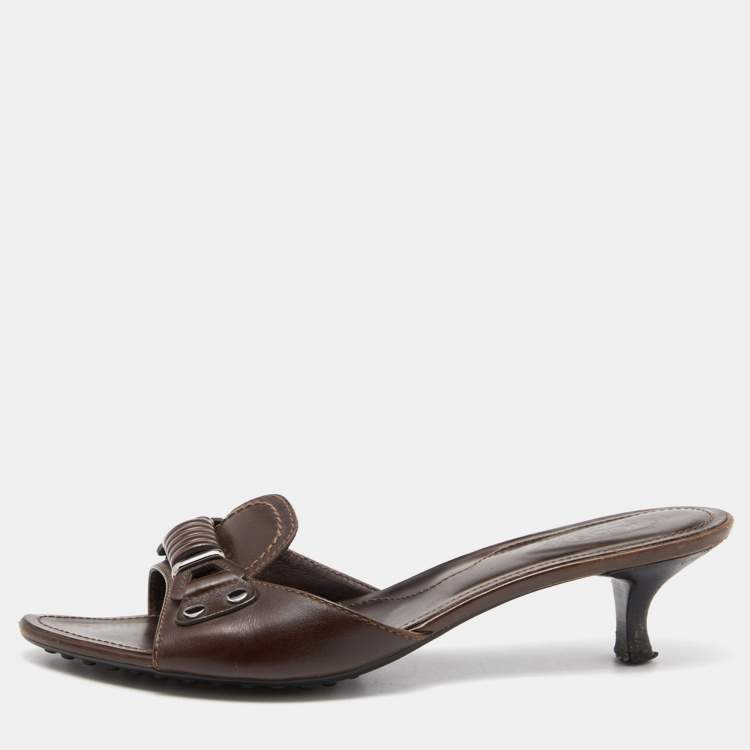 Pre Owned Tod's Brown Leather Slide Sandals Size 39.5