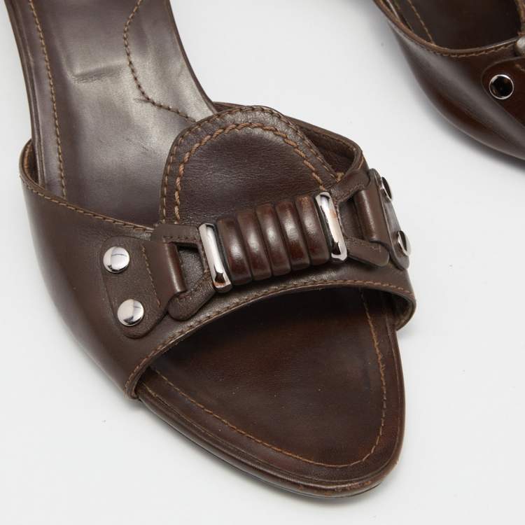 Pre Owned Tod's Brown Leather Slide Sandals Size 39.5