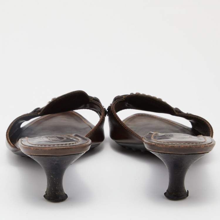 Pre Owned Tod's Brown Leather Slide Sandals Size 39.5