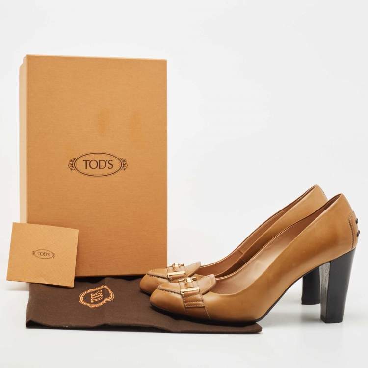 Pre Owned Tod's Brown Leather Gommini Loafer Pumps Size 39