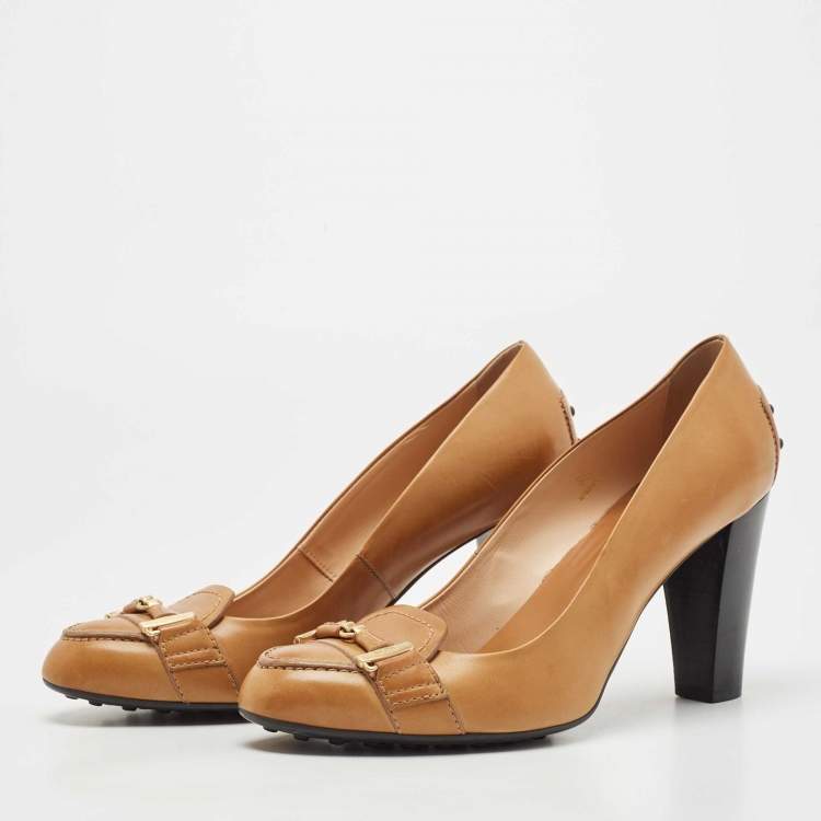 Pre Owned Tod's Brown Leather Gommini Loafer Pumps Size 39