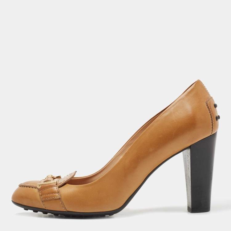 Pre Owned Tod's Brown Leather Gommini Loafer Pumps Size 39