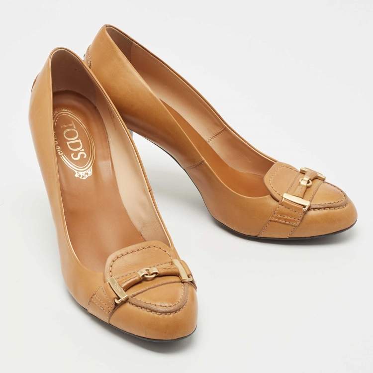 Pre Owned Tod's Brown Leather Gommini Loafer Pumps Size 39