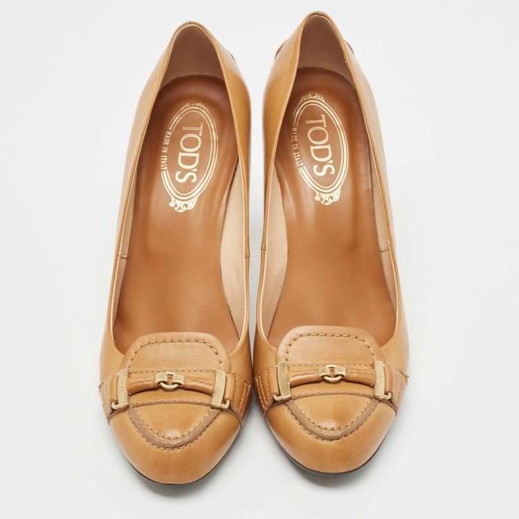 Pre Owned Tod's Brown Leather Gommini Loafer Pumps Size 39