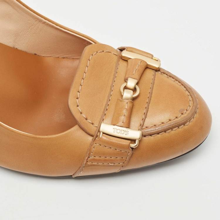 Pre Owned Tod's Brown Leather Gommini Loafer Pumps Size 39