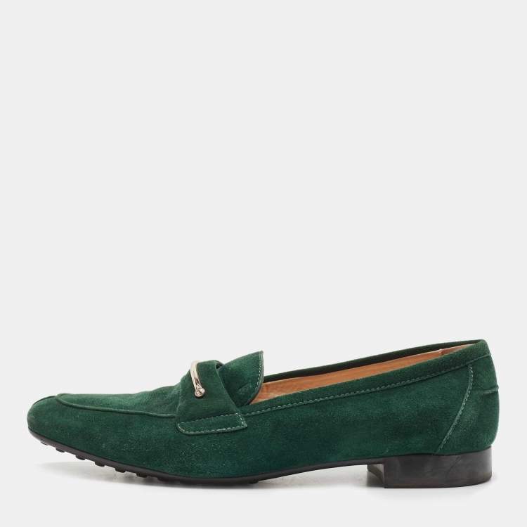 Pre Owned Tod's Green Suede Slip On Loafers Size 38.5