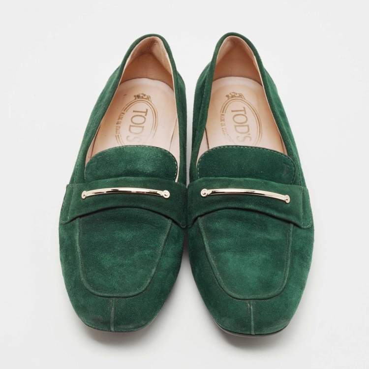 Pre Owned Tod's Green Suede Slip On Loafers Size 38.5