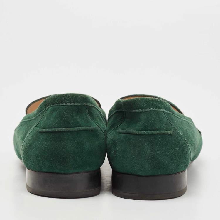 Pre Owned Tod's Green Suede Slip On Loafers Size 38.5