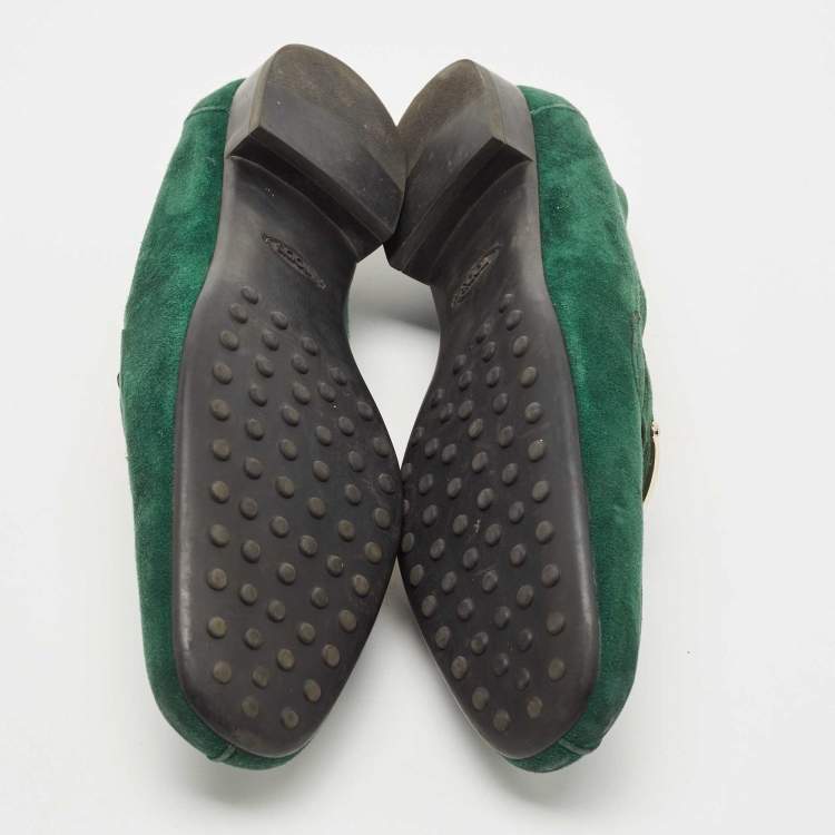 Pre Owned Tod's Green Suede Slip On Loafers Size 38.5