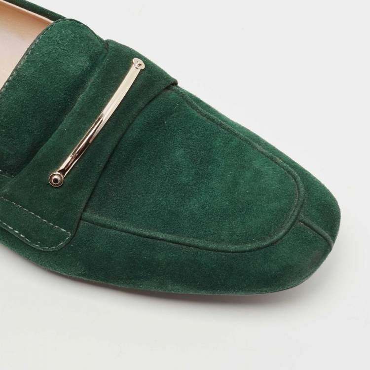 Pre Owned Tod's Green Suede Slip On Loafers Size 38.5