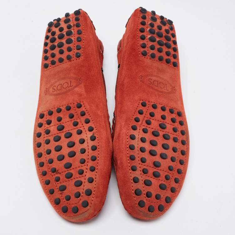 Pre Owned Tod's  Burnt Orange Suede Bow Detail Slip On Loafers Size 37