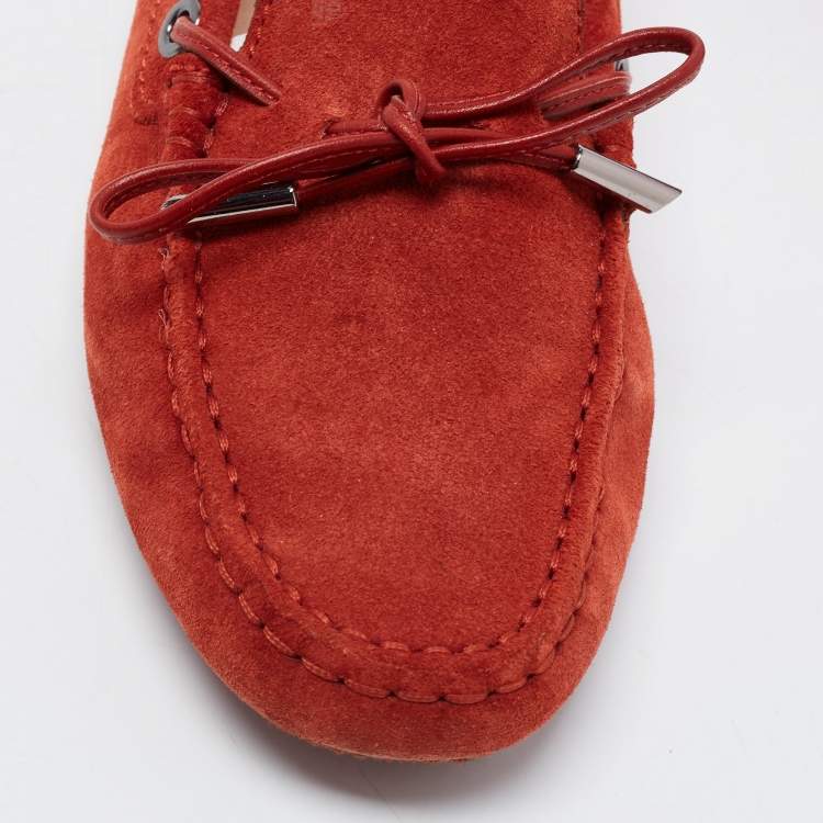 Pre Owned Tod's  Burnt Orange Suede Bow Detail Slip On Loafers Size 37