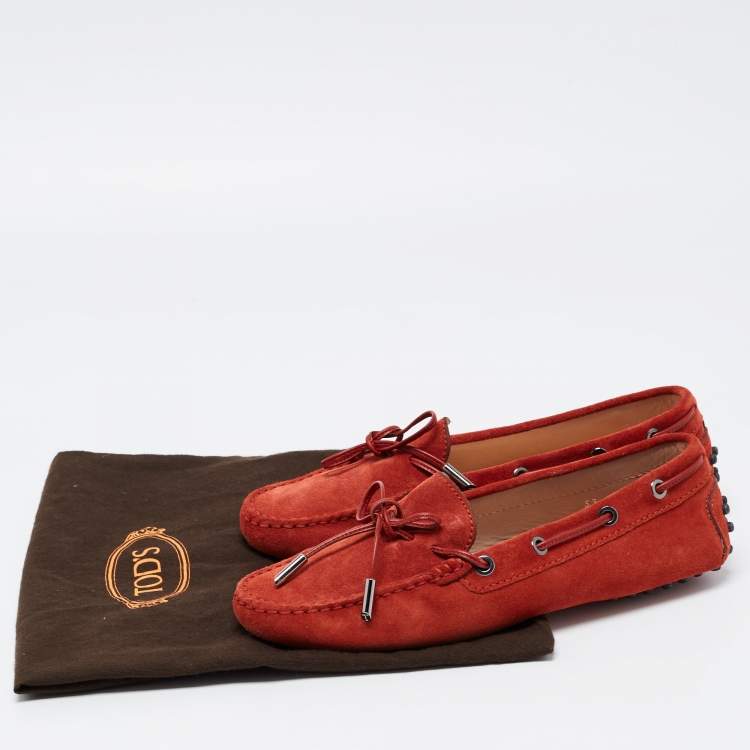 Pre Owned Tod's  Burnt Orange Suede Bow Detail Slip On Loafers Size 37