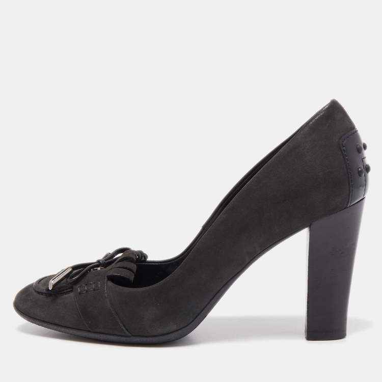 Pre Owned Tod's Black Nubuck Leather Fringe Jodie Pumps Size 37.5