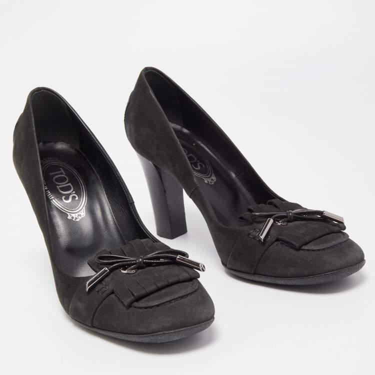 Pre Owned Tod's Black Nubuck Leather Fringe Jodie Pumps Size 37.5