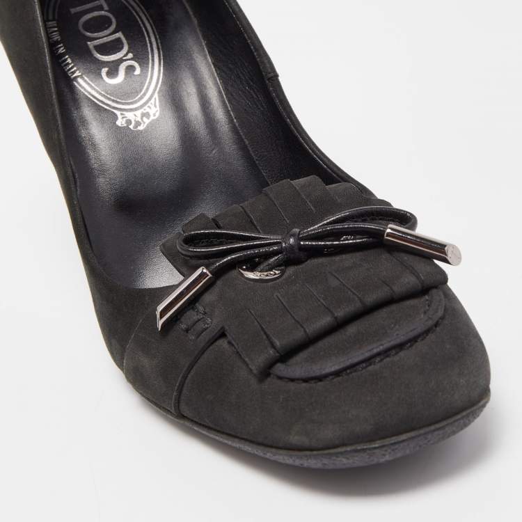 Pre Owned Tod's Black Nubuck Leather Fringe Jodie Pumps Size 37.5
