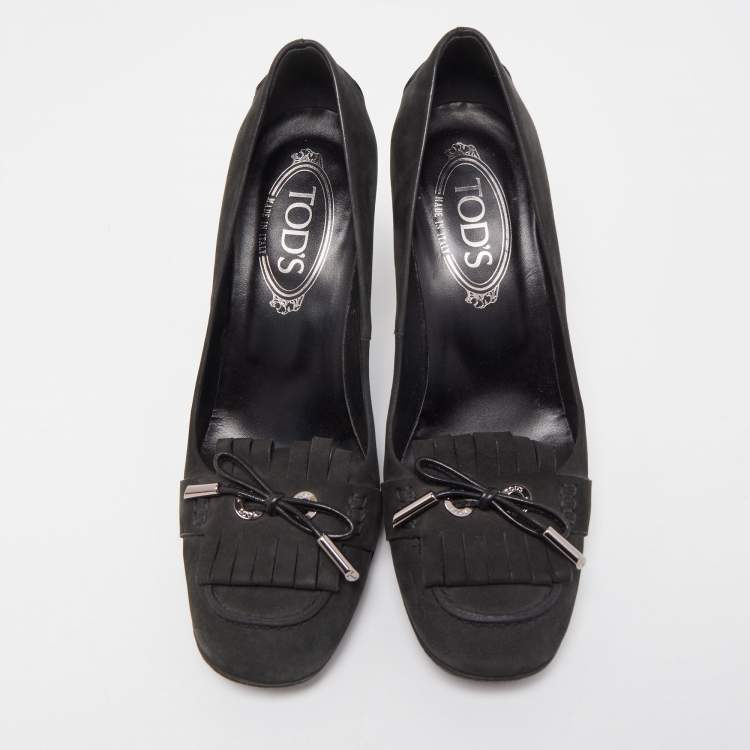 Pre Owned Tod's Black Nubuck Leather Fringe Jodie Pumps Size 37.5