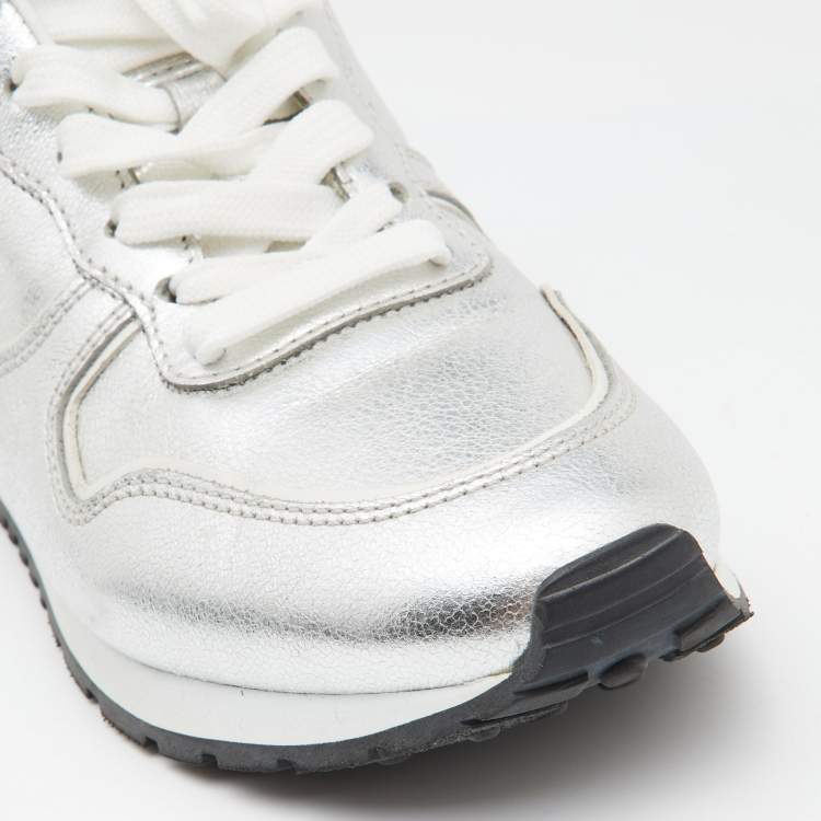Pre Owned Tod's Silver Leather Allaciata Sneakers Size 39.5