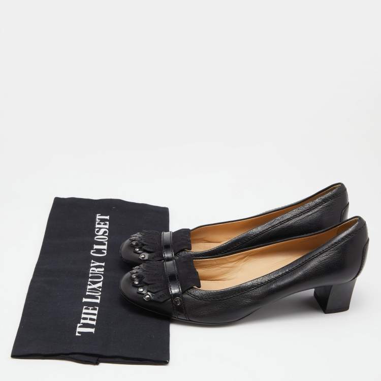 Pre Owned Tod's Black Leather and Suede Fringes Pumps Size 40