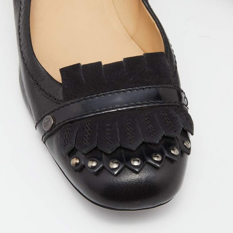 Pre Owned Tod's Black Leather and Suede Fringes Pumps Size 40