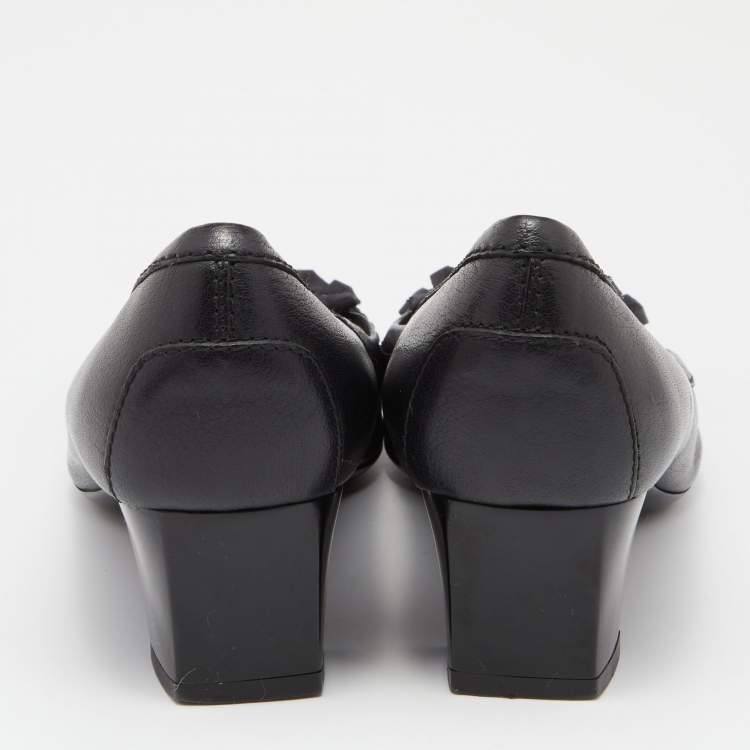Pre Owned Tod's Black Leather and Suede Fringes Pumps Size 40