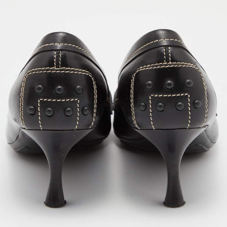 Pre Owned Tod's Black Leather Pointed Toe Loafer Pumps Size 39