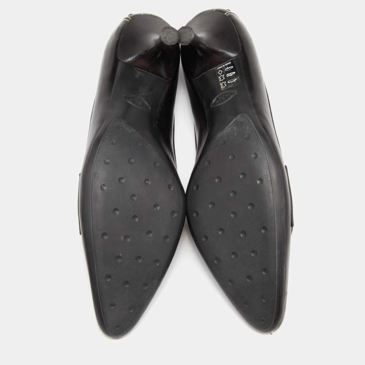 Pre Owned Tod's Black Leather Pointed Toe Loafer Pumps Size 39