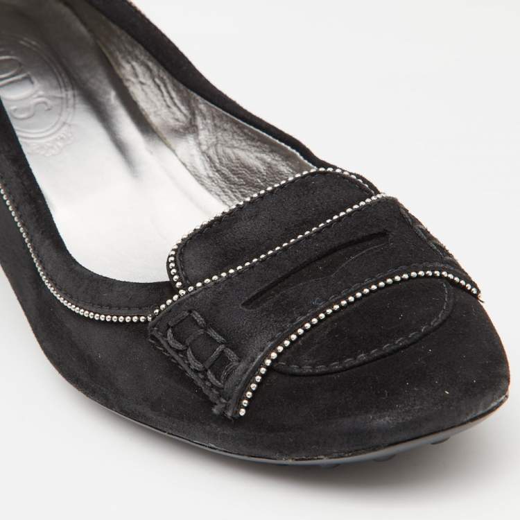 Pre Owned Tod's Black Suede Block Heel Loafer Pumps Size 39