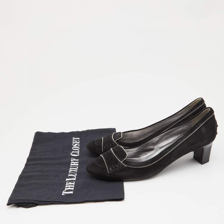 Pre Owned Tod's Black Suede Block Heel Loafer Pumps Size 39