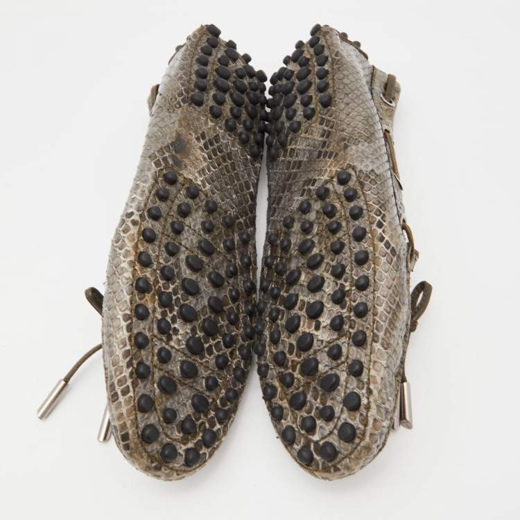 Pre Owned Tod's Metallic Python Bow Slip On Loafers Size 35
