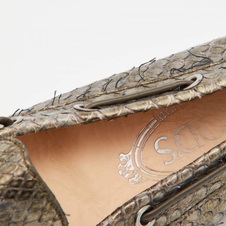 Pre Owned Tod's Metallic Python Bow Slip On Loafers Size 35