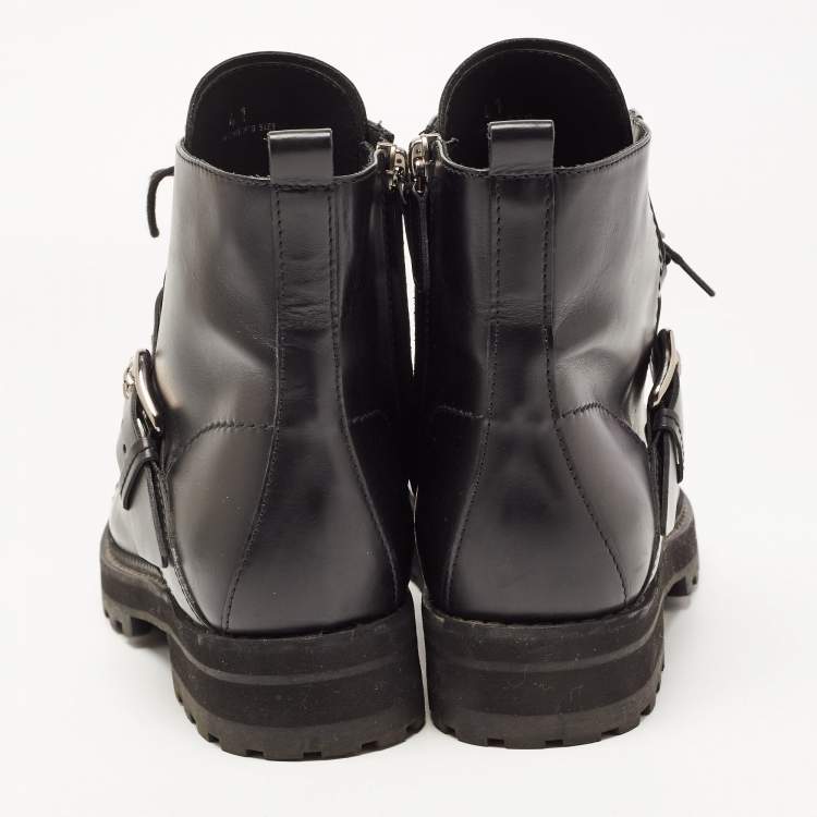 Pre Owned Tod's Black Leather Buckle Strap Ankle Boots Size 41