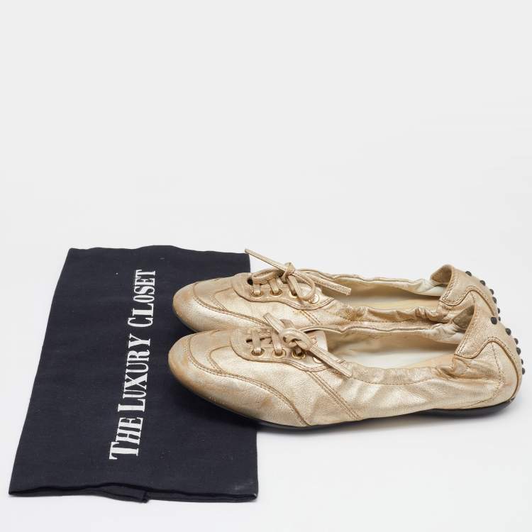 Pre Owned Tod's Gold Leather Scrunch Sneakers Size 36