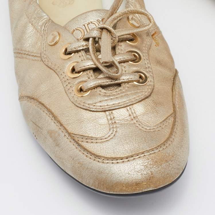 Pre Owned Tod's Gold Leather Scrunch Sneakers Size 36