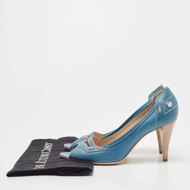 Pre Owned Tod's Blue Leather Open Toe Pumps Size 38