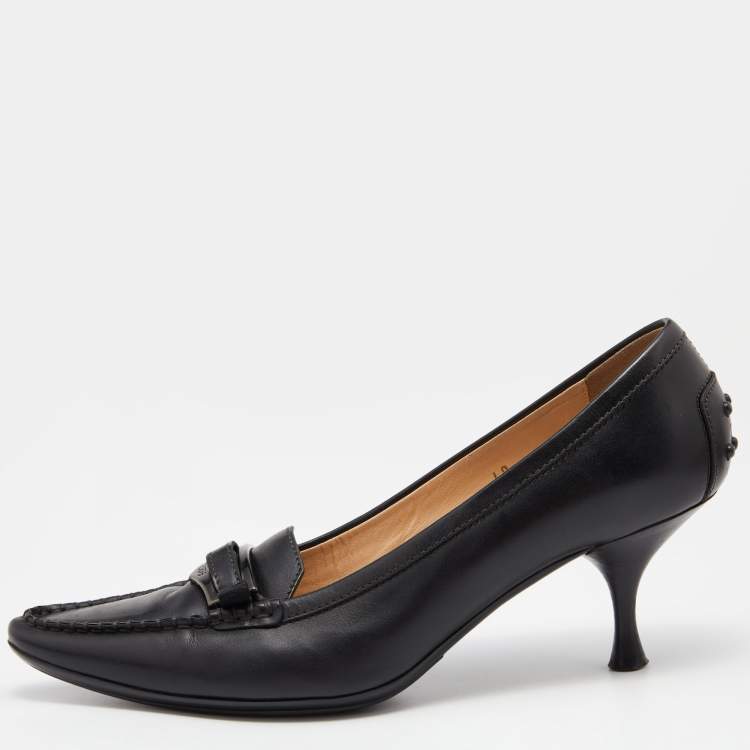 Pre Owned Tod's Black Leather Pointed Toe Loafer Pumps Size 40