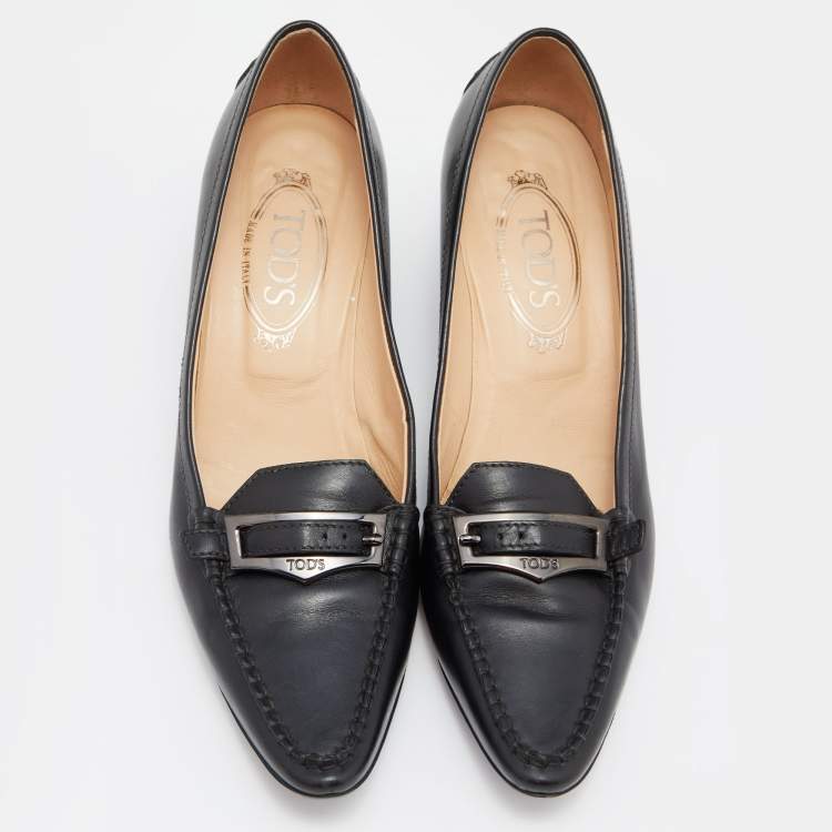Pre Owned Tod's Black Leather Pointed Toe Loafer Pumps Size 40