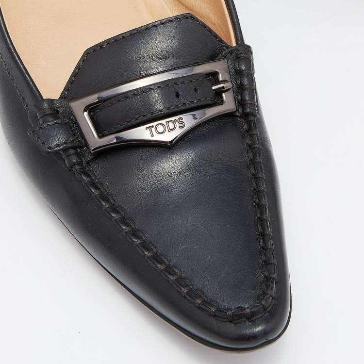 Pre Owned Tod's Black Leather Pointed Toe Loafer Pumps Size 40