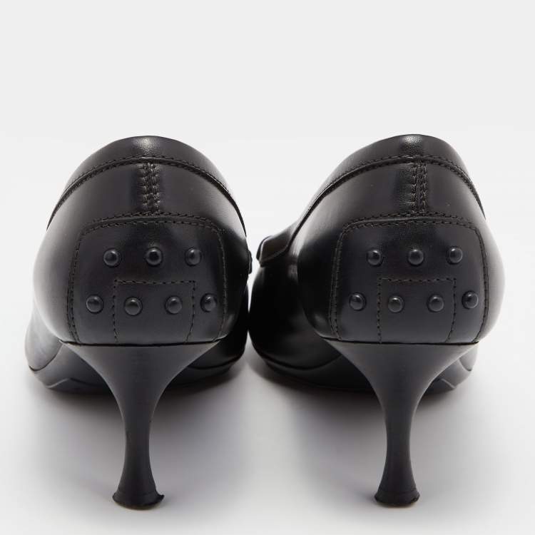 Pre Owned Tod's Black Leather Pointed Toe Loafer Pumps Size 40