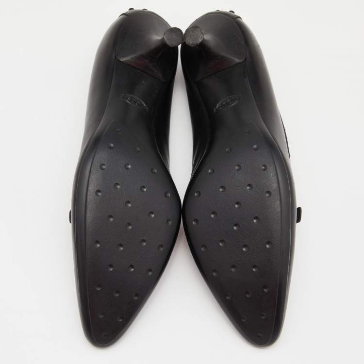 Pre Owned Tod's Black Leather Pointed Toe Loafer Pumps Size 40