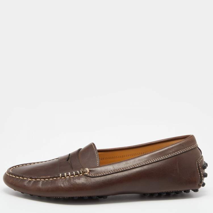Pre Owned Tod's Brown Leather Gommino Driving Loafers Size 35.5