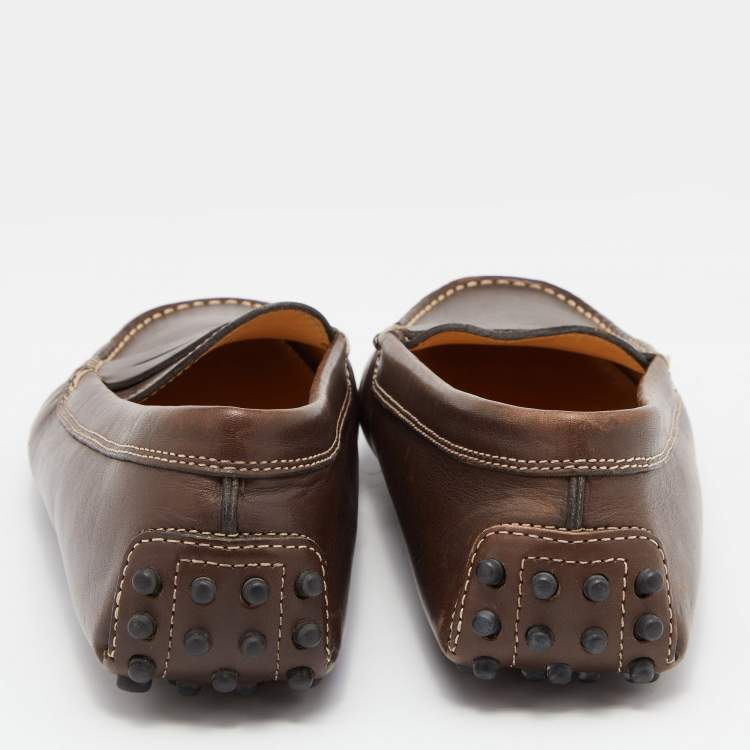 Pre Owned Tod's Brown Leather Gommino Driving Loafers Size 35.5