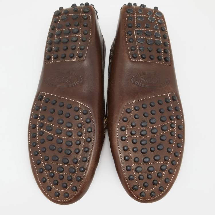 Pre Owned Tod's Brown Leather Gommino Driving Loafers Size 35.5