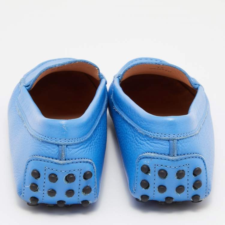 Pre Owned Tod's Blue Leather Gommino Slip On Loafers Size 37