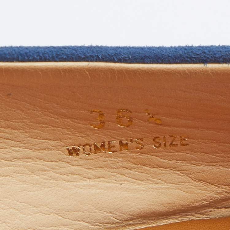 Pre Owned Tod's Blue/Tan Leather Tassel Ballet Flats Size 36.5