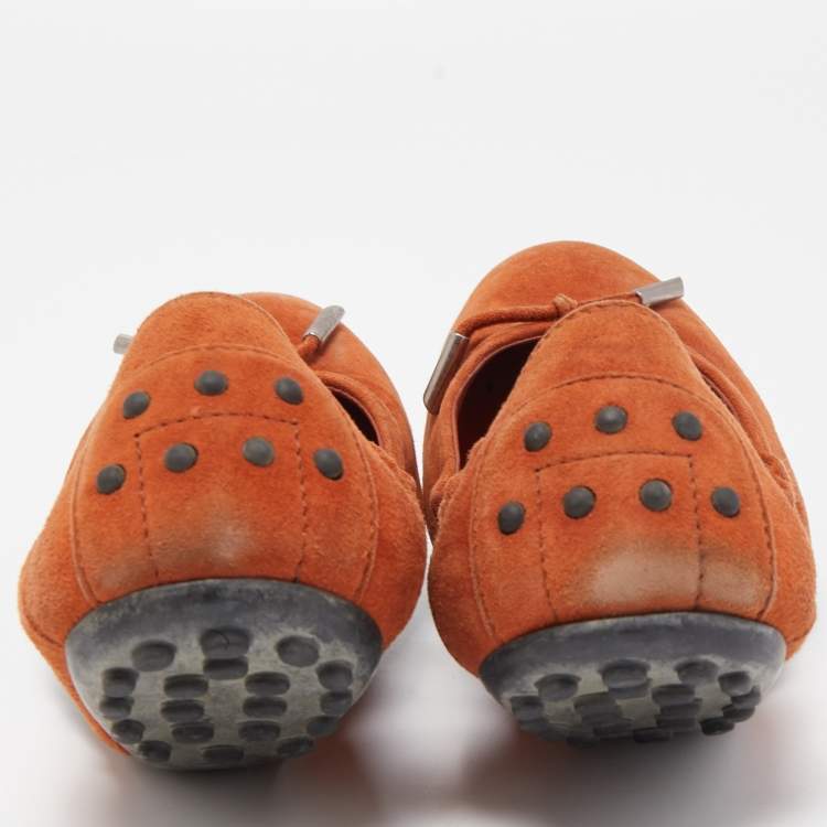 Pre Owned Tod's Orange Suede Scrunch Ballet Flats Size 38.5