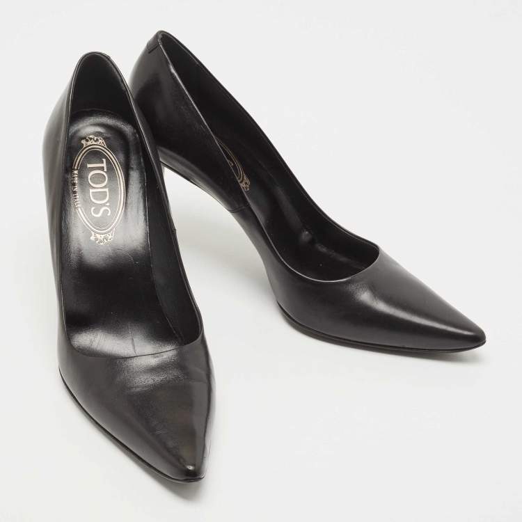 Pre Owned Tod's Black Leather Pointed Toe Pumps Size 39